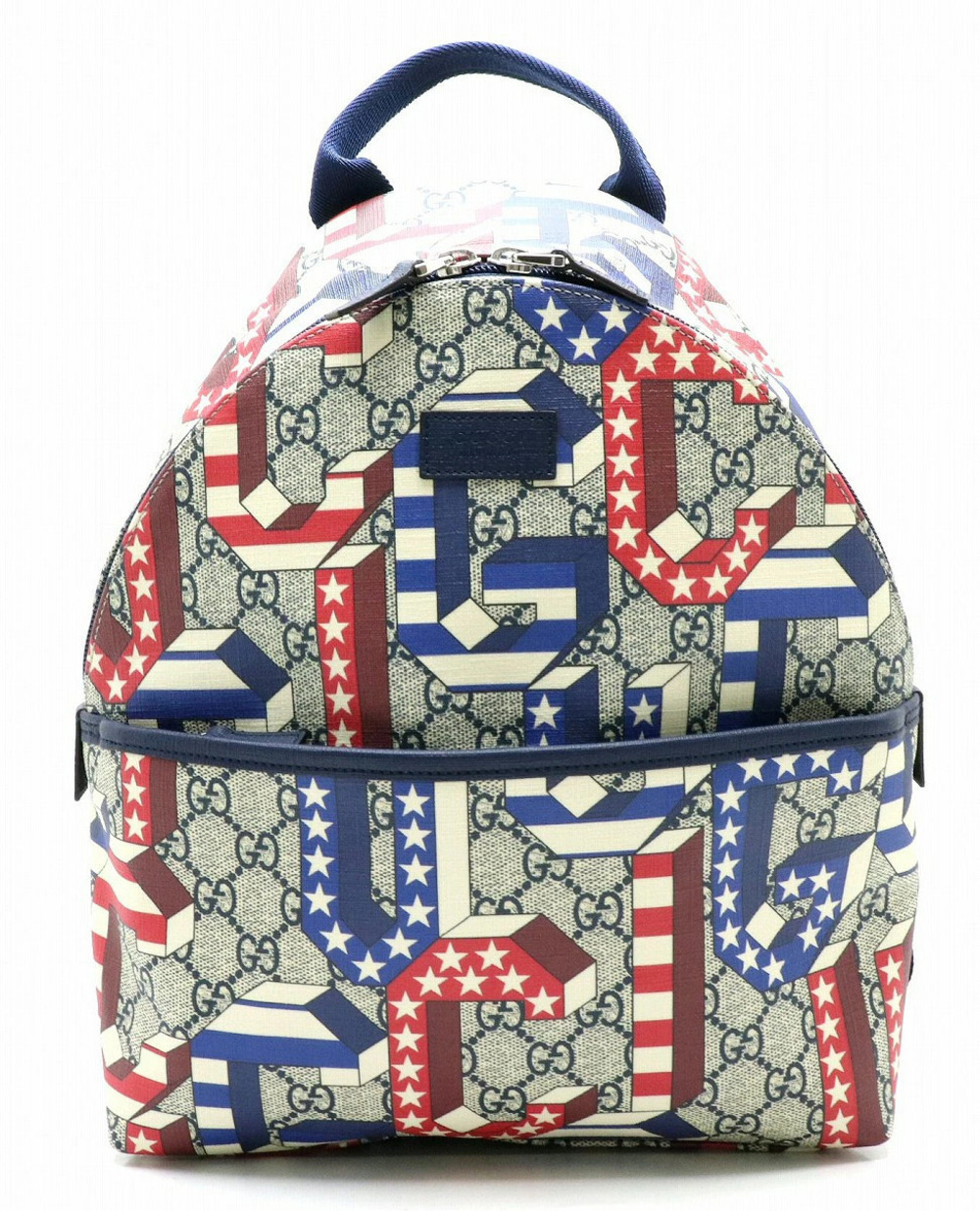 Gucci GG Supreme Star Stripe Backpack Leather Beige Cream Blue Red
